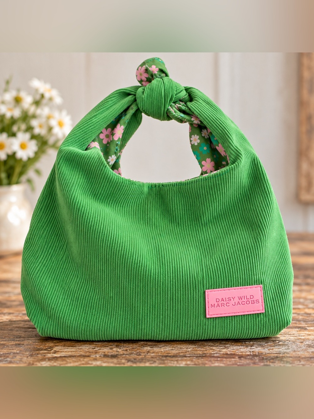 Marc Jacobs Daisy Wild Green Corduroy Floral Knot Pouch Bag